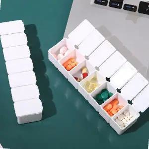 휴대용 칸막이 약통 투명 뚜껑 요일별 복약 관리함 가정용 보조 정리함 흰색