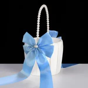 결혼식 플라워 걸 바구니 진주 손잡이가 달린 위한 웨딩 더스티 블루