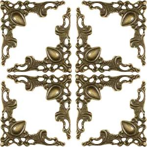 BESPORTBLE 24Pcs 빈티지 금속 코너 프로텍터 - 1.7 x 브론즈 삼각형 가장자리 장식용 책 주얼리 박스 우드