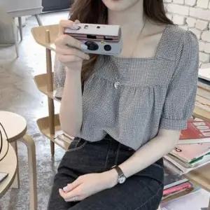 [JED] 블라우스 티 어깨 여성스러운 셔링 스퀘어넥 반팔셔츠