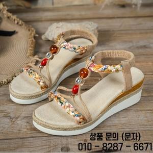 여성용 보헤미안 웨지 샌들 2025 신상 컬러풀 브레이드 스트랩 비즈 장식 플랫폼 캐주얼 오픈토 여름