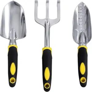 포레즈 가든 툴 세트 알루미늄 헤비 듀티 3팩 핸드 트롤 이식용 경운기 레이크 노란색 수동 부드러운