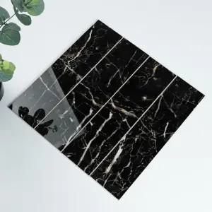 HOMEART 32PCS 블랙 필 앤 스틱 백스플래시 3인치 x 12인치 스톤 컴포지트 인조 대리석 서브웨이 타일 자동