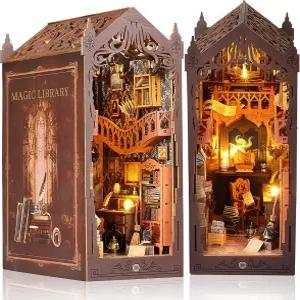 수림 DIY 책 누크 키트 북엔드 퍼즐 미니어처 도서관 책장 삽입 장식 어른을 위한 장식품 선물 매직