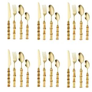 24피스 스테인리스 스틸 수저 세트(대나무 손잡이 포함)