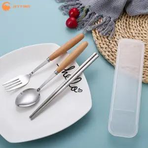 신제품 나무 손잡이 수저 세트 스테인리스 스틸 스푼 포크 및 젓가락 3종 상자