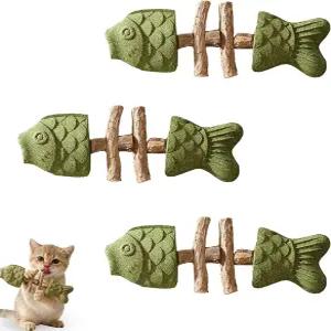 텐쇼 퓨리던트 캣 츄 장난감 고양이와 위한 3PCS 덴탈 피쉬본 천연 나무 이빨 지루함과 상쾌한 숨결을 실이
