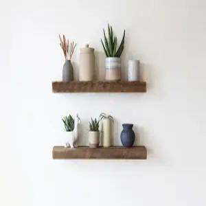 도시 유산 재생 반우드 판자 플러시 마운트 선반 브래킷 세트가 포함된 벽용 플로팅 2개 세트내추럴 18인치