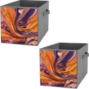 사무용 기본 접이식 수납 큐브 정리함 손잡이가 있는 NONHAI 2PCS 보라색 타이 염료 원단 대용량 의류