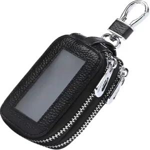 요르피프 키포브 케이스 가죽 이중 보관 리모컨 투명 창이 있는 홀더 대부분의 차량블랙용