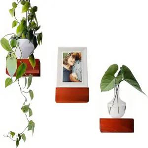 마호가니 색상의 홈 데코 3종 세트인 솔리드 우드 소형 플로팅 월 선반은 거실 침실 욕실 주방 사무실에