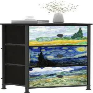 침실용 좁은 나이트스탠드용 반 고흐 서랍장 3개가 있는 웰퓨처 거실 튼튼한 스틸 프레임 우드 탑