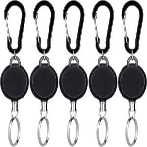 셀리조 5개 접이식 열쇠고리 배지 홀더 릴 클립 ID 스틸 와이어 로프 블랙