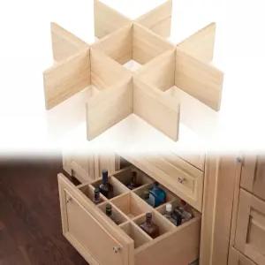위스키 보드카 와인을 위한 유니타이프 나무 병 서랍 분할기 정리용 솔리드 우드 9그리드 보관함 12.4인치