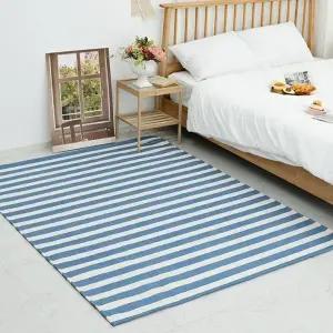 TBZ 시어서커 러그 스트라이프 블루 원형 150x