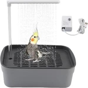 케이지용 PINVNBY 자동 조류 목욕 샤워기 펌프가 있는 패럿 배스 박스 잉꼬 욕조 전기 분수 순환수에는