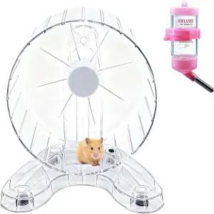 스탠드와 물병이 있는 6.5인치 초침묵 햄스터 휠 - 게르빌 시리아 및 드워프 친칠라 소형 반려동물을 위한