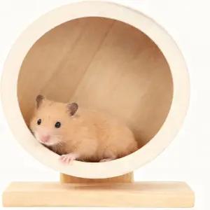 나무 햄스터 바퀴 5.7인치 무성 운동 러닝 휠 저빌 마우스 친칠라 기니피그의 지루함 우울증 예방 S