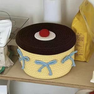 토끼 스타일 면로프 수공예 수납 바구니 간식 거실 커피 테이블 장난감 보관함 정리함