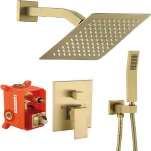 조이웰 샤워 수도꼭지 브러시드 골드 시스템 8인치 레인 및 핸드헬드 콤보 2기능 압력 균형 기구 트림 키트