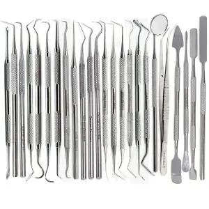 A2Z 24pc 치과 위생 키트 - 치석 및 플라크 제거 도구 세트 타터 스크래퍼 치아 픽 프로브 스케일러 구강