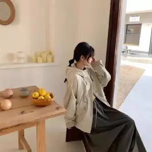 여사친 봄 캐주얼 야구 점퍼 잠바 후드 체크 트렌치코트 집업 솔리드 코트 ST1