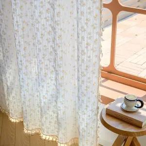 흡음커튼 방음 커튼 꽃 농가 반 정전 거실 술 봉 포켓 1 패널 면 보헤미안 창