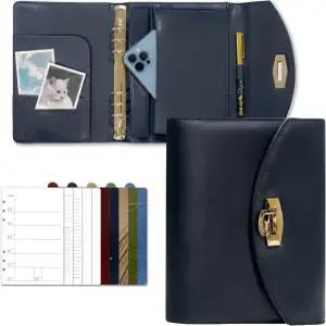 테렌스 A5 클러치 저널 플래너 커버 5.8 x 8.3 리필 가능한 6링 바인더 80장 5 칸막이 및 금속 볼펜 업무