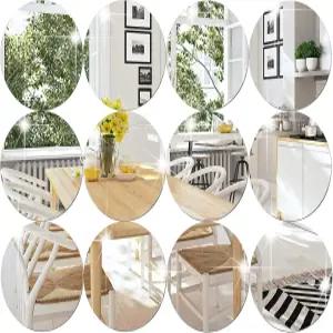 테이블 중앙용 12개 아크릴 원형 거울 캔들 플레이트 세트 5인치 논글래스 셀프 접착 벽 스티커 가정용