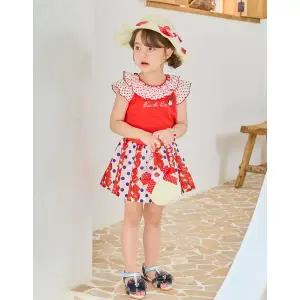 [프랜치캣](김해점)RED 도트 배색 티 딸기나염 스커트 셋업 Q43DAT030/ Q43DAS010