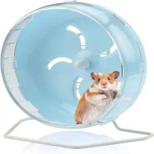 높이 조절이 가능한 스탠드가 있는 파란색 8.4인치 무소음 햄스터 바퀴 조용한 회전 운동 작은 동물 친칠라