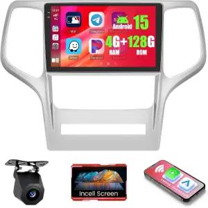 4+128GB 안드로이드 15 차량 라디오 지프 그랜드 체로키 2008-2013 무선 카플레이 오토 리얼디오 9인치