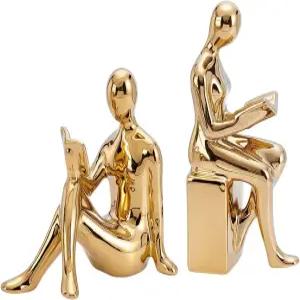 유니크래프탈 1세트 황금 도자기 장식 북엔드 독서 책 홀더 동상 리더 디스플레이 홈 오피스 스티커로