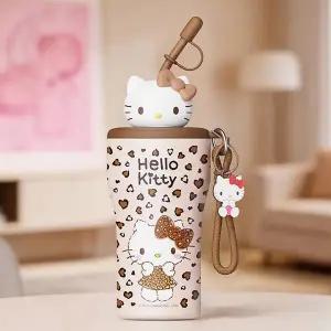 [꼬마스타]헬로키티 피규어 빨대 텀블러 630ml-브라운(호피)