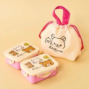 [꼬마스타]리락쿠마 사각밀폐 2단 도시락(해피)-아이보리