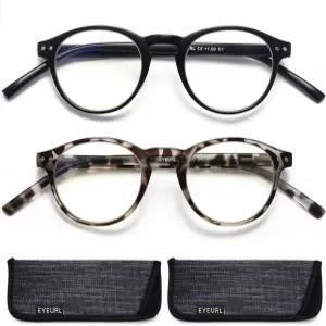 여성용 EYEURL 4팩 소형 원형 독서 안경 남성용 목걸이 블루라이트 차단 TR90 리더기