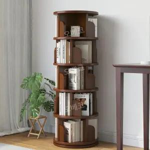 원형북타워 회전식책장 원목책꽂이 3칸 6층 서재 북타워