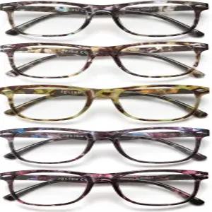JOLISU 여성용 독서 안경 - 스타일리시 리더 5팩 남성용 스프링 힌지 블루 라이트 차단 보호 프레임 2.50