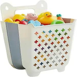 MAUDA 목욕 장난감 통 스탠드업 보관함 욕조용 접이식 홀더 쉽게 접근할 수 있는 빠른 배수 건조 정리함