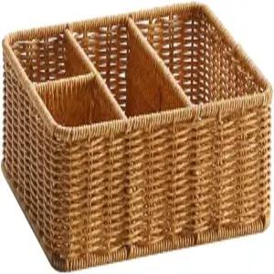 사무용품 화장품 스낵 및 데스크탑 선드리스 10.03X8.46X3.34인치 4칸 다용도 보관함이 있는 럭샤이니 직조