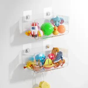 파브스틴 목욕 장난감 보관 홀더 2팩 대용량 투명 접착 샤워 캐디 및 욕조 정리함 퀵 드라이 구멍 욕실