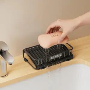 셀프 배수 비누 접시 샤워용 카본 스틸 바 홀더 욕실용 폭포 디자인 세이버 키튼 싱크대 및 조리대