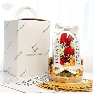 감사 축하 기념 투명 돔 케이스 조화 꽃 장식 리본 포장 완료 탁상 인테리어