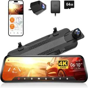 WOLFBOX G930 10인치 후방 뷰 미러 카메라 5.8GHz WiFi 4K 대시캠 전면 및 후면 R 터치스크린 백업 주차