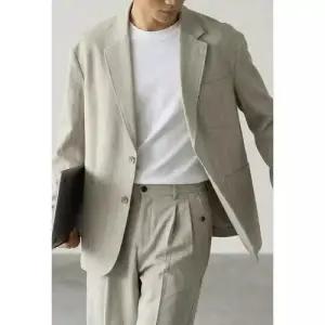 남친 캐주얼 봄 재킷 관리하기 쉬운 린넨 혼방 조직 정장 플랫 노카라 코트 패피1