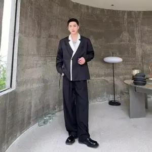 남성용 캐주얼 코트 트렌드 봄가을 싱글 정장 칼라 이중 심플한 재킷 패피3