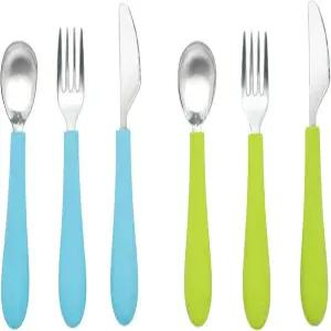 스테인리스 스틸 식기 세트 - 프리미엄 18/8 등급 실버웨어 키트 4-7세용 숟가락 2개 포크 나이프 실리콘
