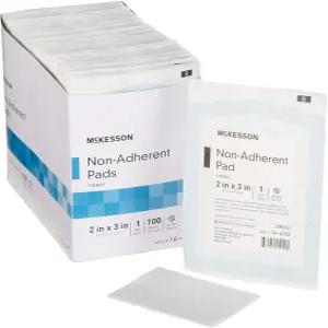 맥케슨 비접착성 패드 2x3 인치 100 카운트 멸균 논스틱 드레싱 고흡수성 없는 제거 개별 포장