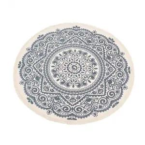 TBZ 북유럽풍 감성 에스닉 린넨 러그(92cm) (네이비)