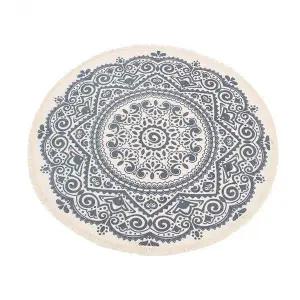 TBZ 북유럽풍 감성 에스닉 린넨 러그(120cm) (네이비)